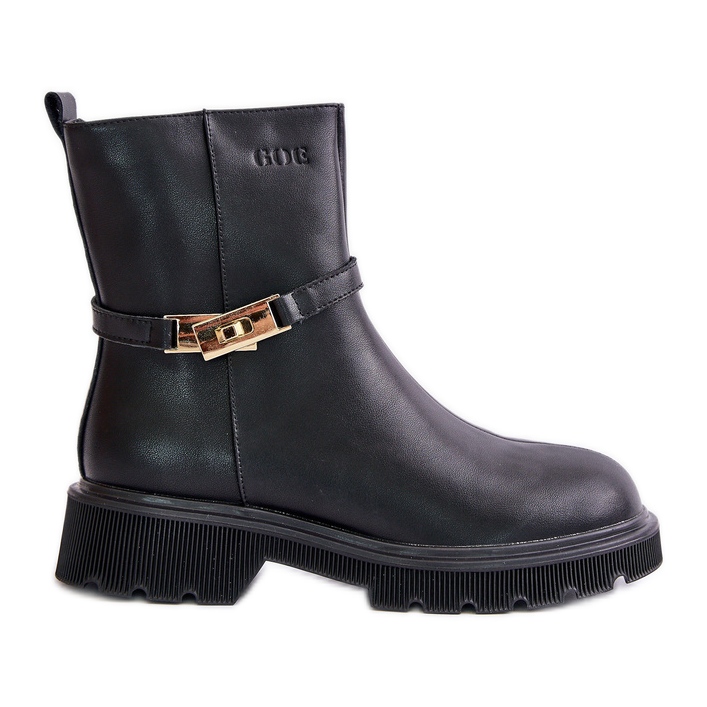 Bottes en cuir pour femmes avec une sangle isolée GOE OO2N4150 noir le noir