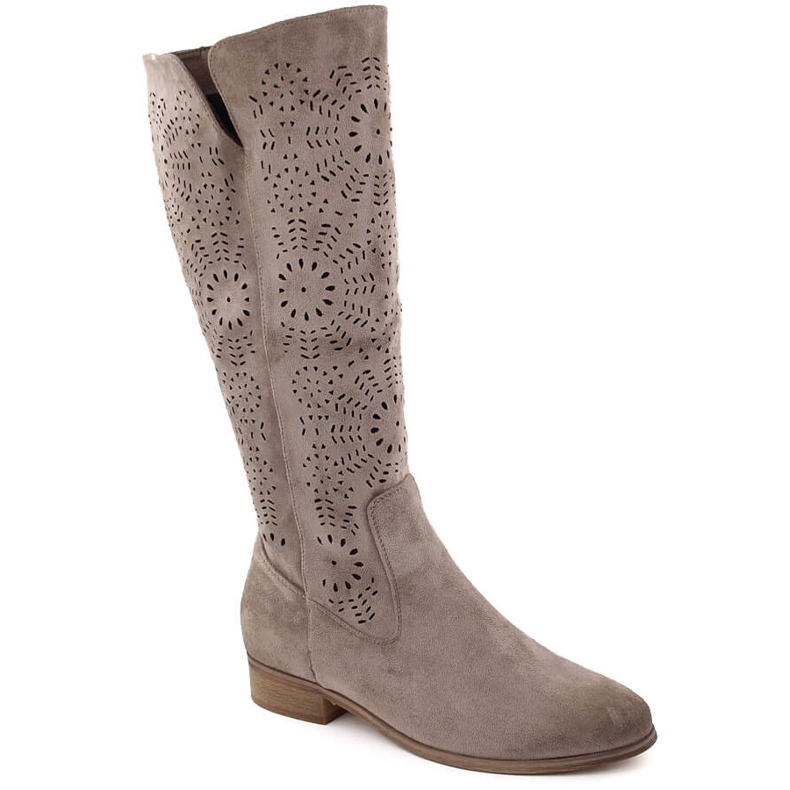 Bottines ajourées isolées en daim pour femme kaki Potocki 12522 beige