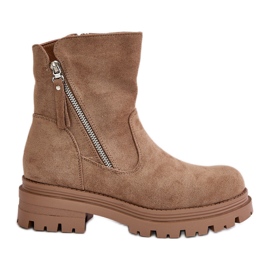 Bottines isolées à talon plat en éco-daim, beige Reloma