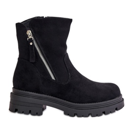 Bottines isolées à talon plat en éco-daim, Noir Reloma