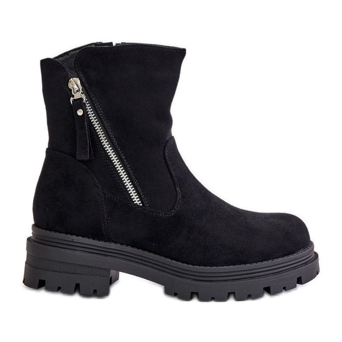Bottines isolées à talon plat en éco-daim, Noir Reloma le noir