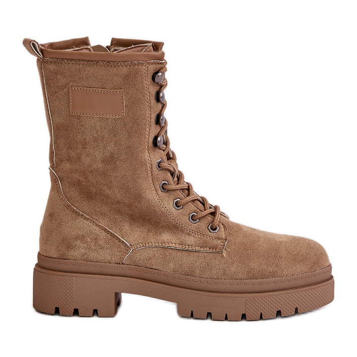 Bottes de travail pour femmes avec fermeture éclair en suède écologique, beige foncé Savalann
