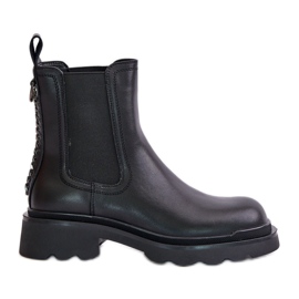 S.Barski Bottines Chelsea en cuir avec chaîne décorative, chaudes D&amp;A JC42-86 Noir