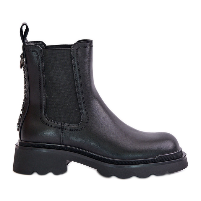 S.Barski Bottines Chelsea en cuir avec chaîne décorative, chaudes D&amp;A JC42-86 Noir le noir