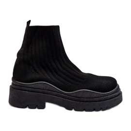 Marquiiz Bottes chaussettes noires à enfiler pour femmes sur une semelle massive le noir