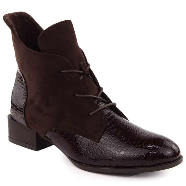 Bottines en cuir verni pour femmes marron Potocki 12498 brun