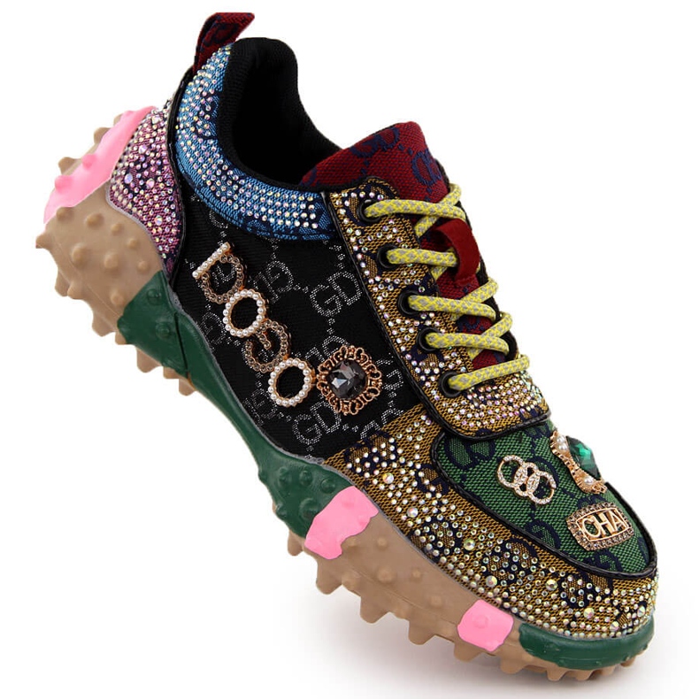 Chaussures femme richement décorées de zircons Potocki 16324 vert