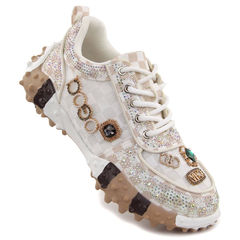 Chaussures femme richement décorées de zircons, blanc Potocki 16324 blanche