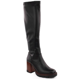Bottes femme à talons hauts et plateformes, élastiques, isolées, noires Potocki 12246 le noir