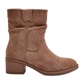 Bottines isolées beiges pour femmes avec un talon bas supérieur froncé Zinanya