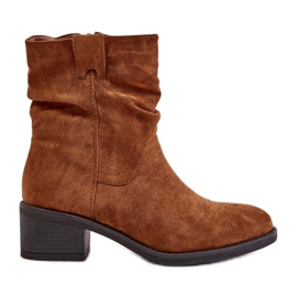 Camel Zinanya bottes isolées pour femmes avec un talon bas supérieur froncé brun
