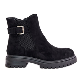 Bottines Chelsea isolées avec fermeture éclair et boucle, Noir Kikiella