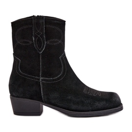 Bottes de cowboy à talons bas pour femmes en daim chaudes Sergio Leone BT284-S Noir le noir