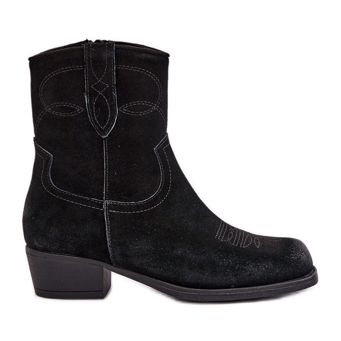 Bottes de cowboy à talons bas pour femmes en daim chaudes Sergio Leone BT284-S Noir le noir