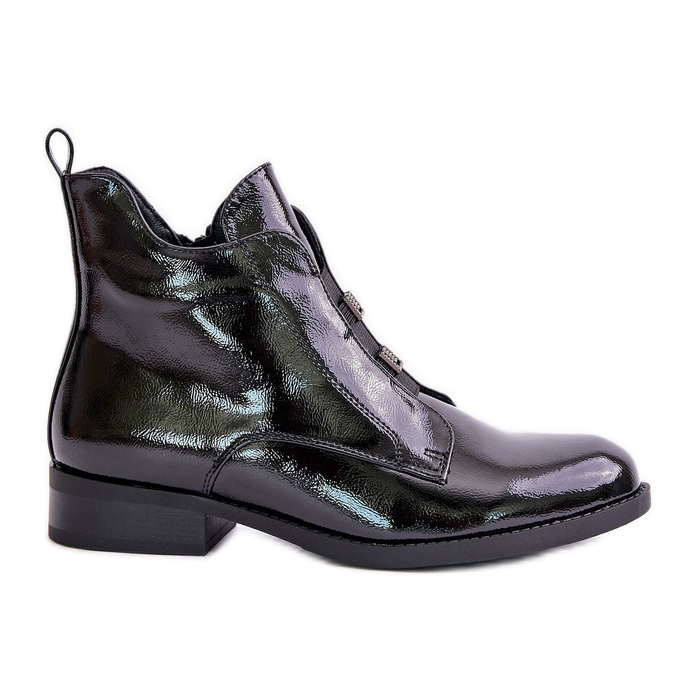 Bottes en cuir verni avec fermeture éclair et talon plat isolé S.Barski HY42-717 Noir le noir