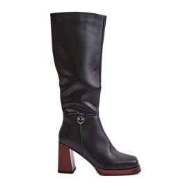 S.Barski Bottes chaudes élégantes en cuir à talons hauts D&amp;A JC42-39 Noir