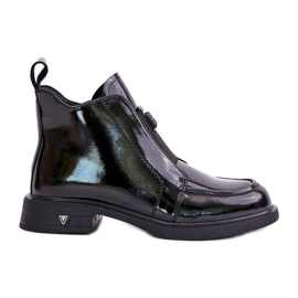 S.Barski Bottines en cuir verni avec fermeture éclair pour femmes D&amp;A JC42-24 Noir