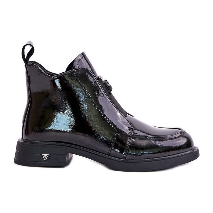 S.Barski Bottines en cuir verni avec fermeture éclair pour femmes D&amp;A JC42-24 Noir le noir