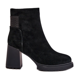 S.Barski Bottines à talons hauts isolées en daim D&amp;A CR42-106 Noir le noir