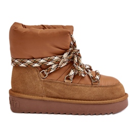 Bottes de neige en daim pour femmes avec laçage épais D.Franklin DFSH375003 Marron brun