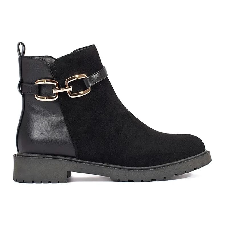 Bottines noires pour femme avec boucle décorative le noir