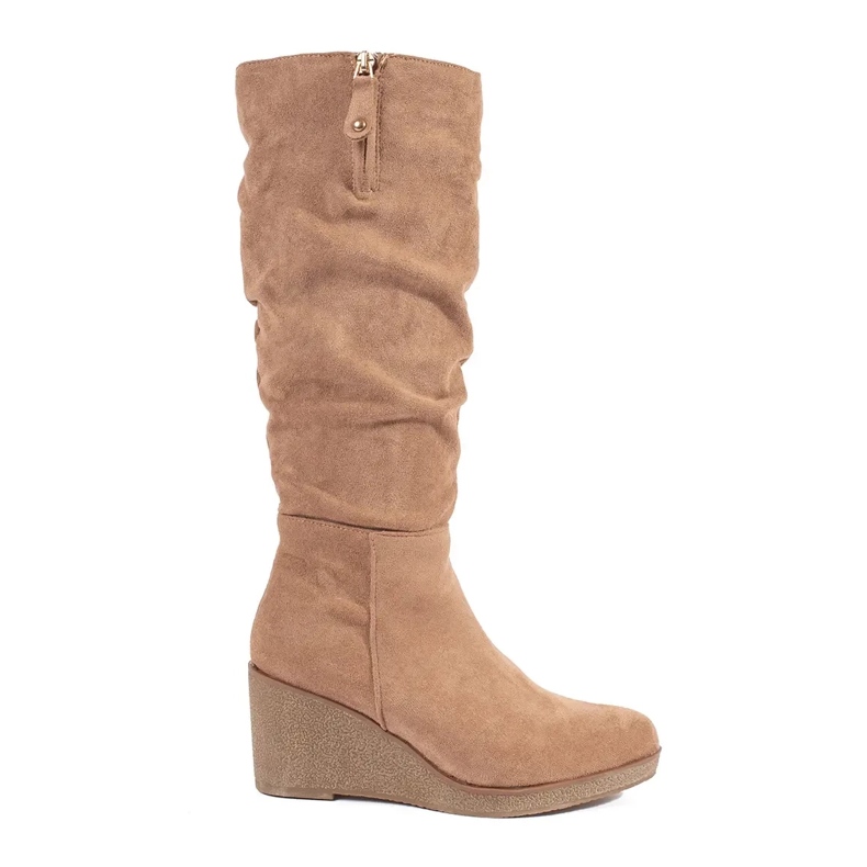 Bottines compensées femme en daim beige