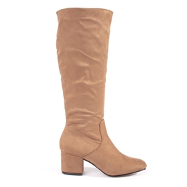 Bottines femme à talons en daim beige