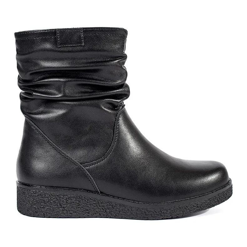 Bottines pour femmes en cuir noir sur une semelle basse avec une tige à volants par Sergio Leone le noir