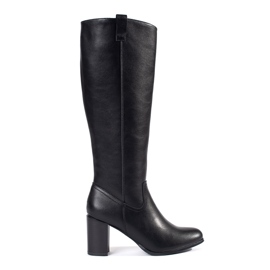 Bottes à talons hauts pour femmes en cuir classique noir par Sergio Leone le noir
