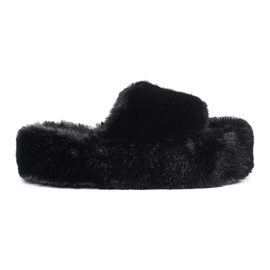 Seastar Pantoufles de maison en fourrure noire sur une plateforme le noir
