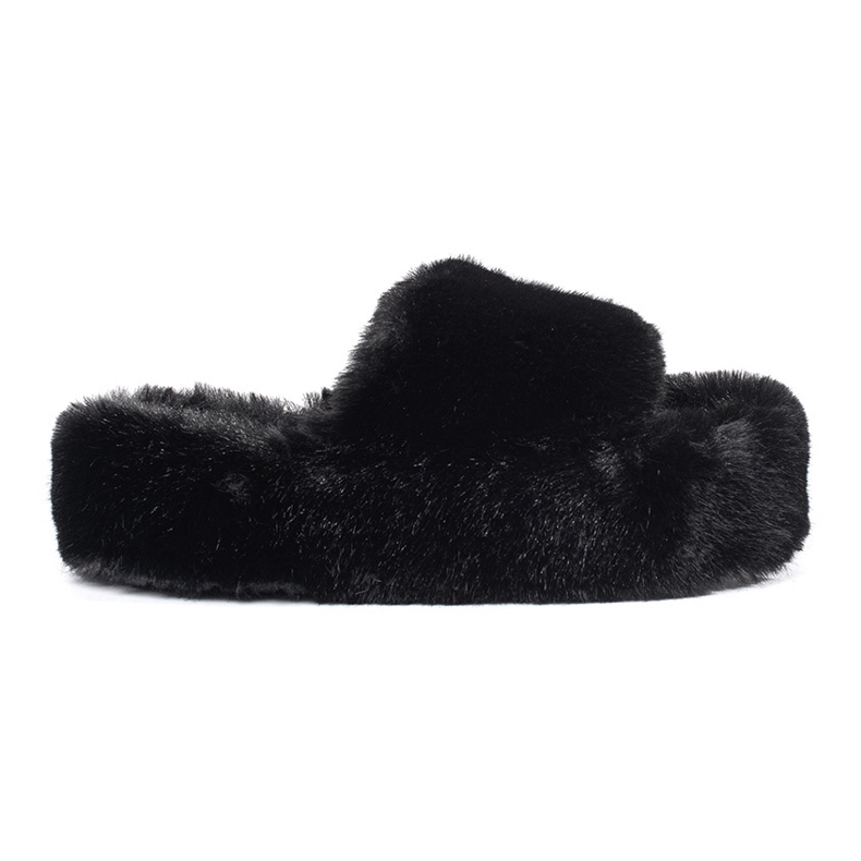 Seastar Pantoufles de maison en fourrure noire sur une plateforme le noir