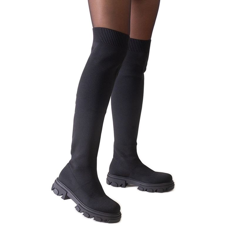 Bottes longues en tissu noir sur la plateforme Athira le noir