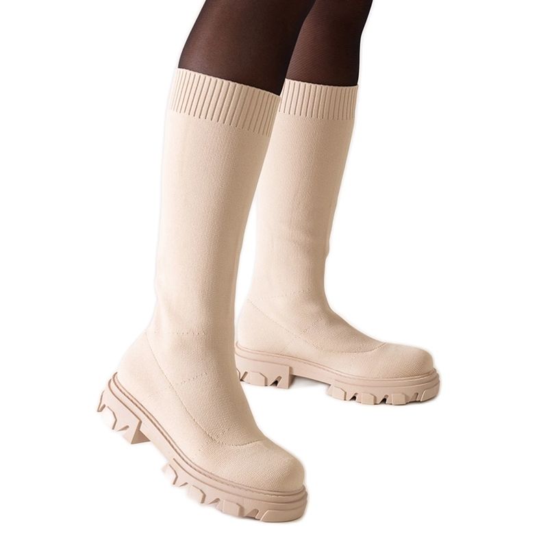 Boots en tissu beige sur la plateforme Nazira