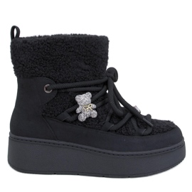 Remati Bottes de neige noires avec peau de mouton