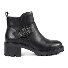 Bottines à talons hauts pour femmes en cuir noir avec boucle décorative par Sergio Leone le noir