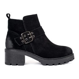 Bottines noires à talons hauts pour femmes en cuir nubuck naturel avec boucle décorative par Sergio Leone le noir