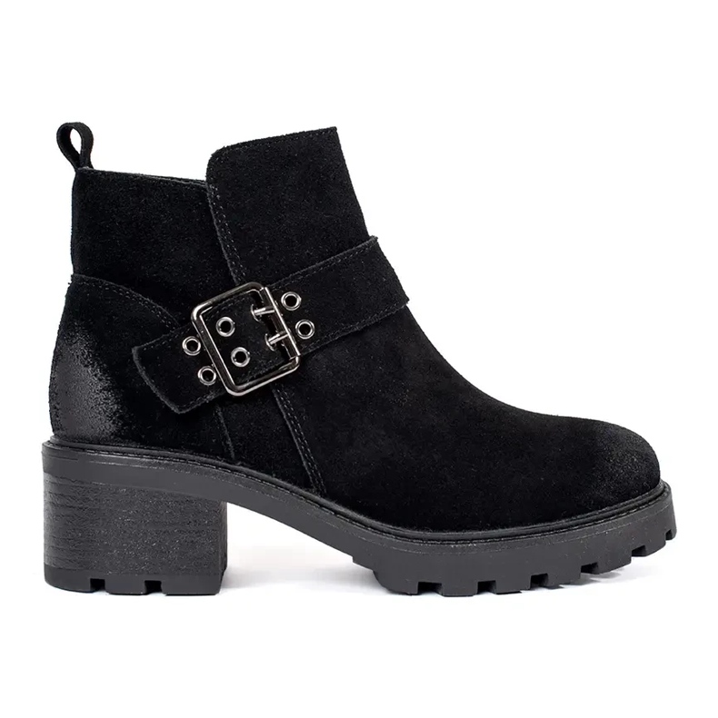 Bottines noires à talons hauts pour femmes en cuir nubuck naturel avec boucle décorative par Sergio Leone le noir