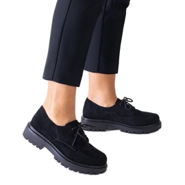 Chaussures à lacets décontractées noires en éco-daim par Eduardana