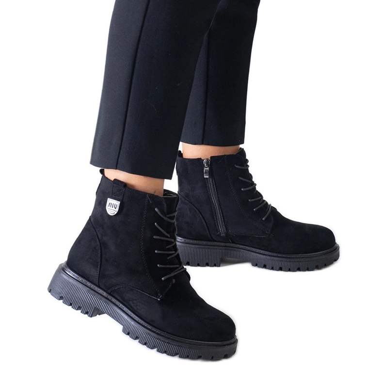 Bottes de travail en éco-daim noir sur la plateforme Leonora le noir