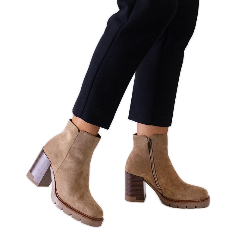 Bottines beiges à motif bois, éco-daim Hamida