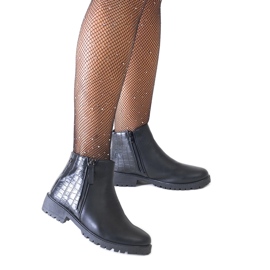 Bottines noires à motif crocodile, éco-cuir Mifsada