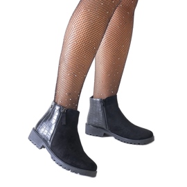 Bottines noires à motif crocodile, éco-daim Mifsada le noir