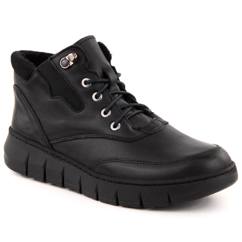Bottines en cuir à plateforme pour femmes, noires, Helios 561 le noir