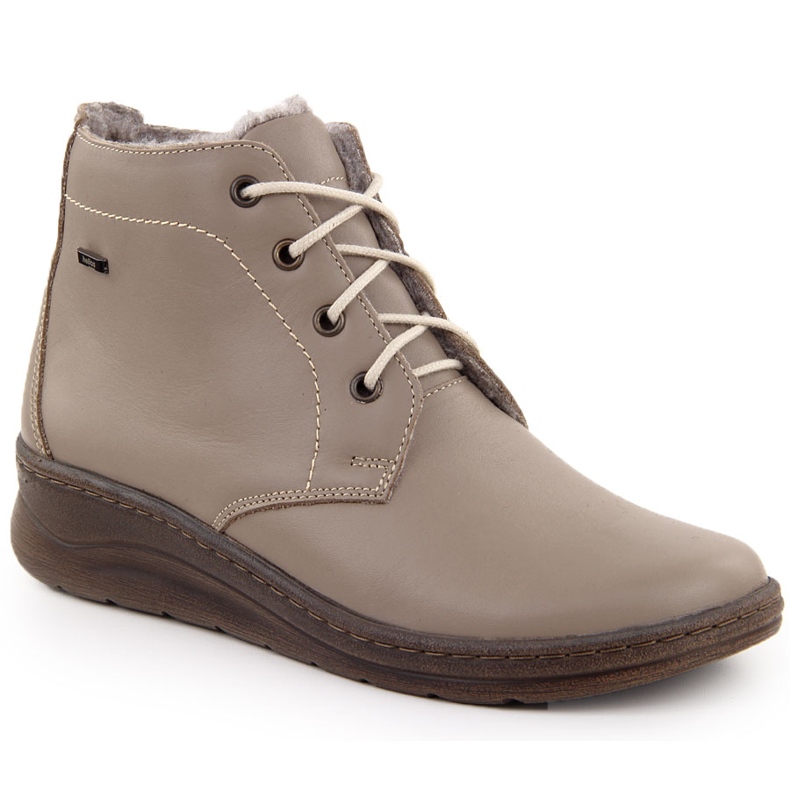 Bottines compensées confortables en cuir beige pour femme, hiver, Helios 584 Bottines compensées confortables en cuir beige pour femme, hiver, Helios 584