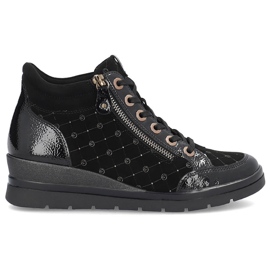 Rieker Bottines femme en cuir griffé et verni Remonte R0773-04 noir