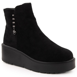 Bottines femme en daim sur plateforme épaisse, noir Potocki 11305