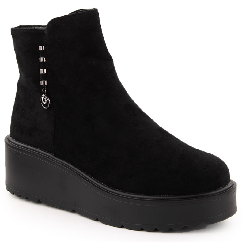 Bottines femme en daim sur plateforme épaisse, noir Potocki 11305 le noir