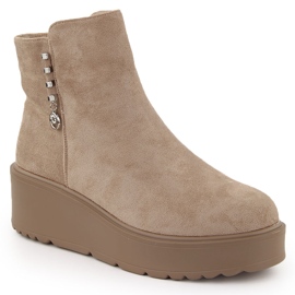 Bottines femme en daim sur plateforme épaisse, beige Potocki 11305