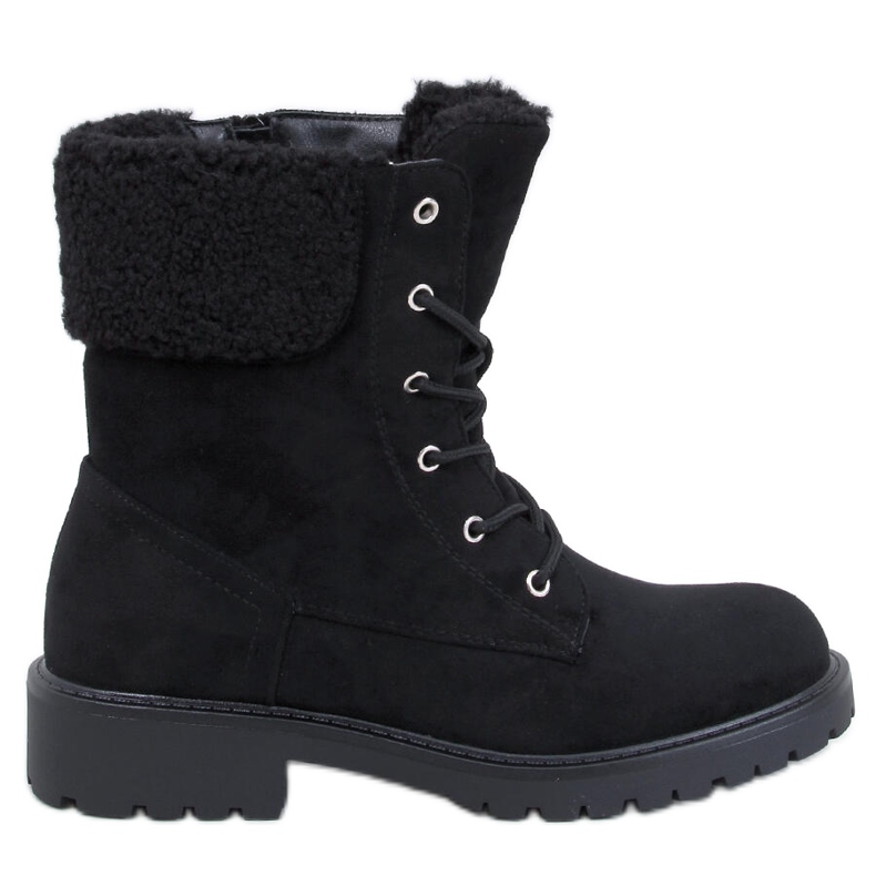 Barkoi Bottines à lacets noires avec peau de mouton le noir