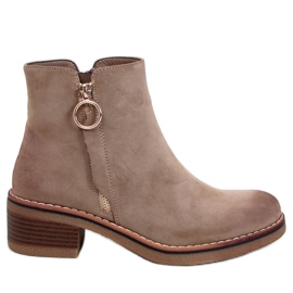 Bottines à talons bas en nubuck Levere Kaki beige